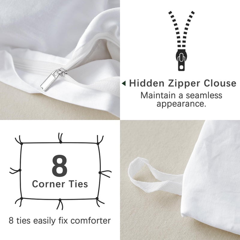 ATsense Duvet Cover Full Size, 100% Washed Cotton Linen Feel Super Soft Comfortable, 3-Piece White Duvet Cover Bedding Set, Long-Lasting and Easy Care, Simple Style Farmhouse Comforter Cover - Image 4